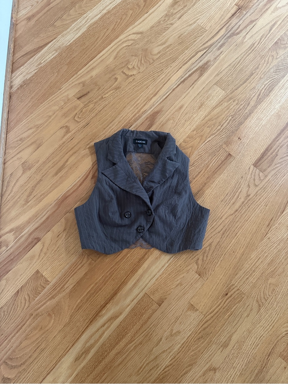 Y2k vintage Bebe vest pinstripe cropped lace back fall
